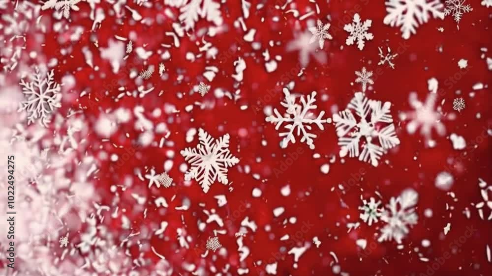 Christmas Background with White Snowflakes Flying on a Red Background. Festive and Vibrant Holiday Scene for Seasonal and Decorative Concepts Christmas Background with White Snowflakes Flying on a Red Background. Festive and Vibrant Holiday Scene for Seasonal and Decorative Concepts