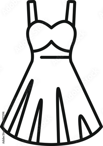 This line art vector illustration features an elegant summer dress with straps and a flowing skirt, perfect for fashion designers and clothing retailers