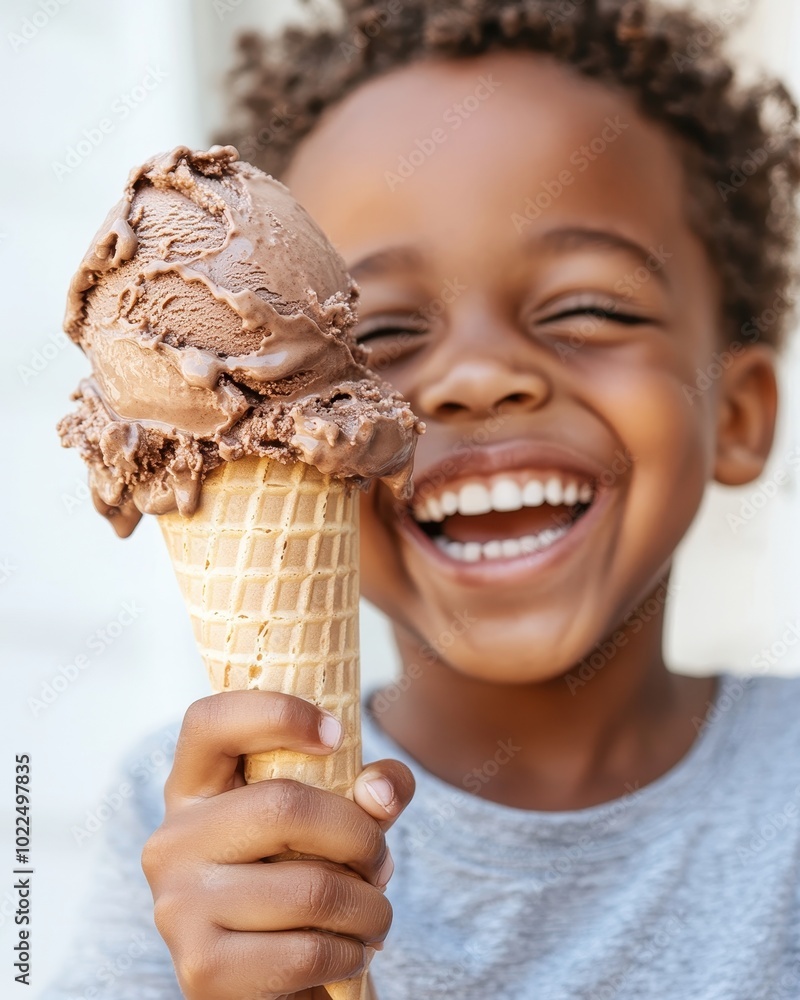 Happy Child Enjoying Chocolate Ice Cream Cone Happy Child Enjoying Chocolate Ice Cream Cone