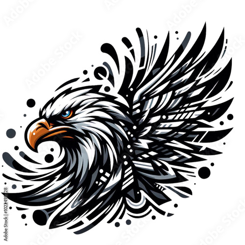 Abstract Graffiti Eagle Art – Contemporary Urban Style on White Background. 