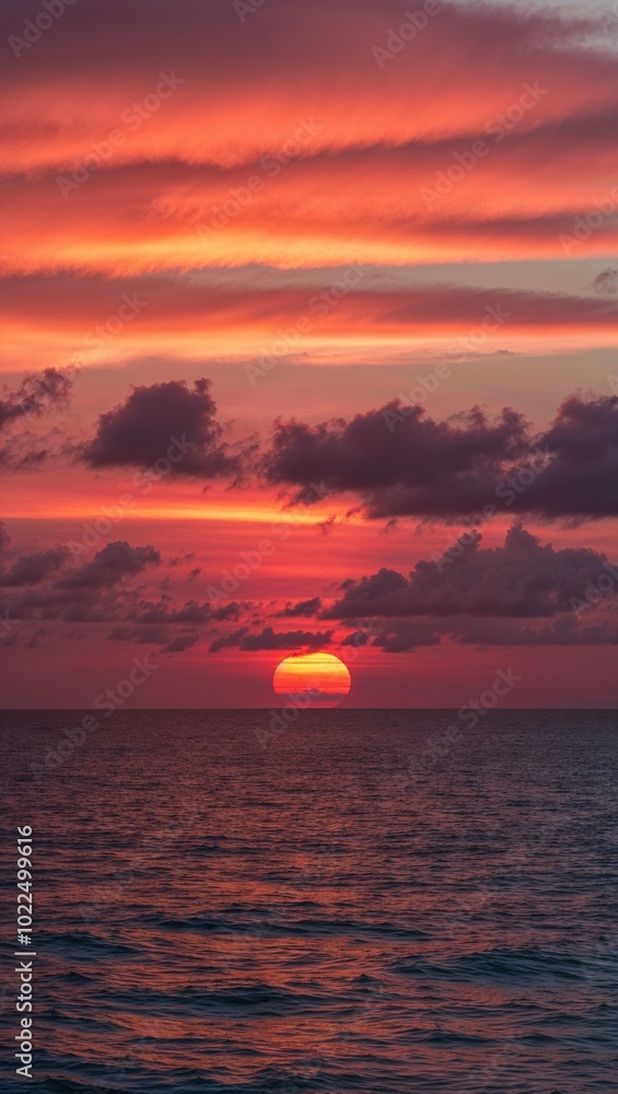 Sunset over the ocean with orange and pink clouds background for invitation or card screensaver Sunset over the ocean with orange and pink clouds background for invitation or card screensaver