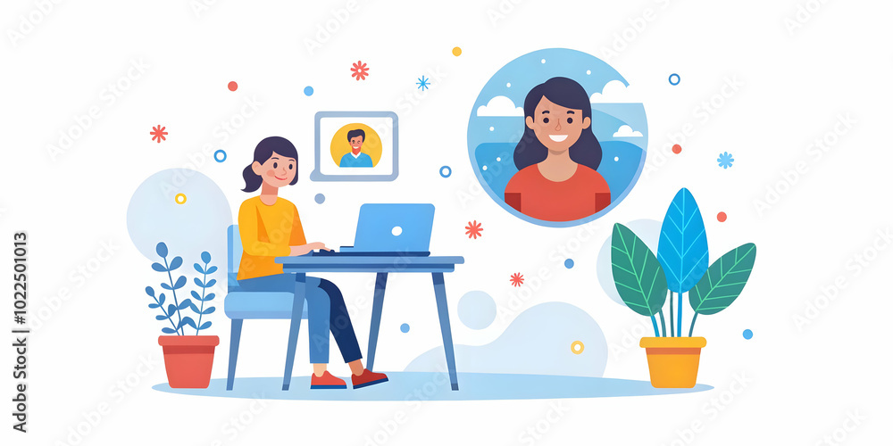A Woman Collaborating with Colleague via Video Chat in Garden � A Candid Image of Remote Work Flexibility Surrounded by Nature A Woman Collaborating with Colleague via Video Chat in Garden � A Candid Image of Remote Work Flexibility Surrounded by Nature