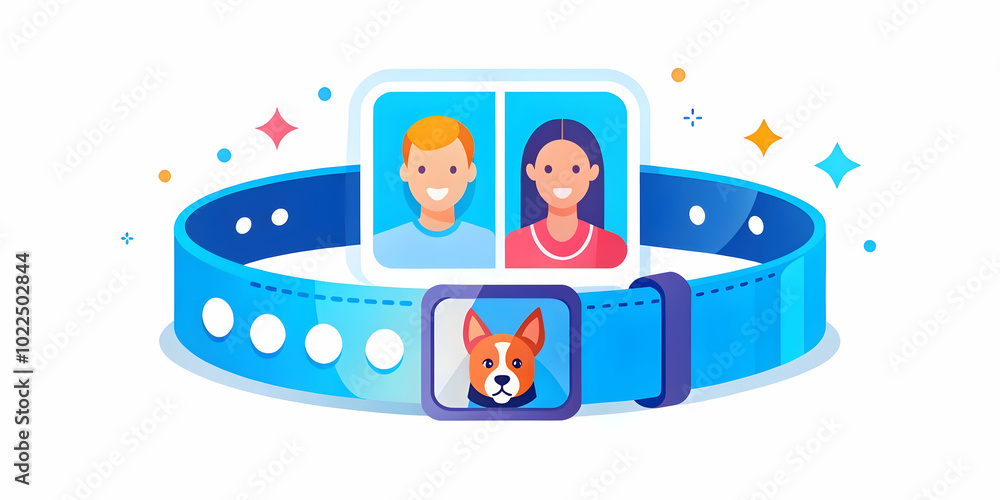 Close Up of Pet's Collar Projecting Holographic Family Photos - Symbolizing the Bond Between Pets and Technology in Family Connections | Stock Photo Concept Close Up of Pet's Collar Projecting Holographic Family Photos - Symbolizing the Bond Between Pets and Technology in Family Connections | Stock Photo Concept