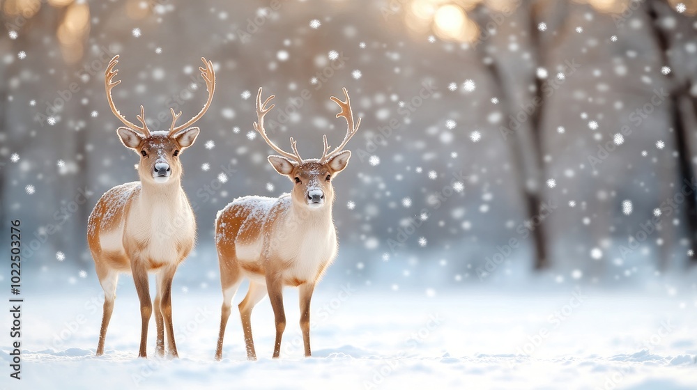 Majestic Deer in Snowy Winter Landscape Majestic Deer in Snowy Winter Landscape