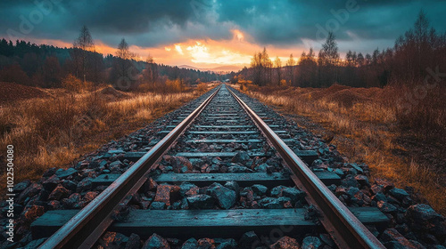 conveyor belt transports rough ore rocks under a moody evening sky, symbolizing the relentless flow of industry and the natural world's raw beauty, juxtaposed in a harmonious yet gritty landscape photo