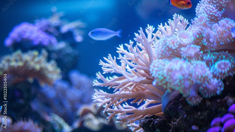 Stunning Underwater Coral Reef Scene with Fish and Blue Background Stunning Underwater Coral Reef Scene with Fish and Blue Background