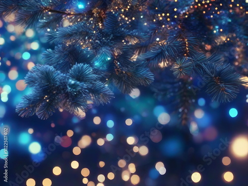 Festive atmosphere of the New Year. Multi-colored Christmas lights on winter city streets. New Year's background for creativity