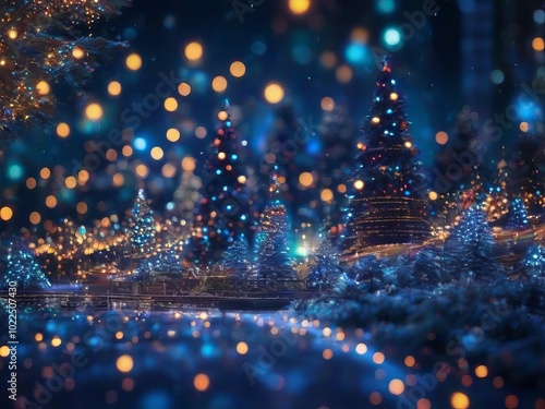 Festive atmosphere of the New Year. Multi-colored Christmas lights on winter city streets. New Year's background for creativity