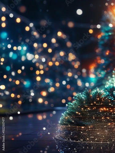 Festive atmosphere of the New Year. Multi-colored Christmas lights on winter city streets. New Year's background for creativity
