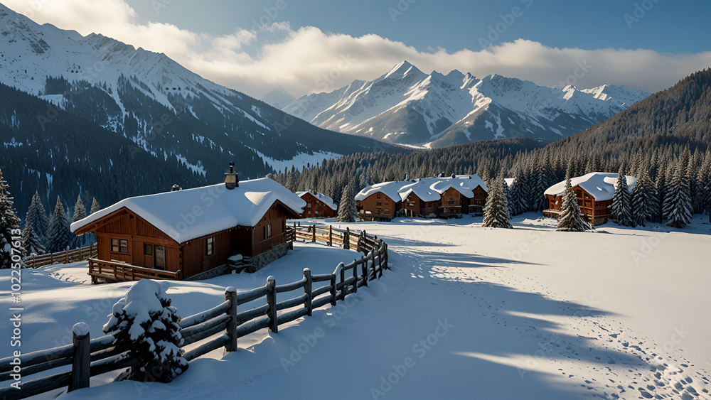 Fototapeta premium House in the mountains in winter