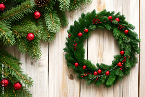 Christmas wreath on the front door. New Year's decor
