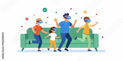 Family Bonding Through Virtual Reality: A Candid Living Room Moment of Laughter and Interactive Experiences with Headsets