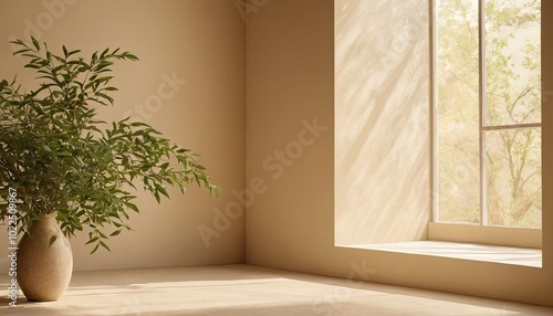 Empt simple space in hotel - 3d rendering and nature view background 11