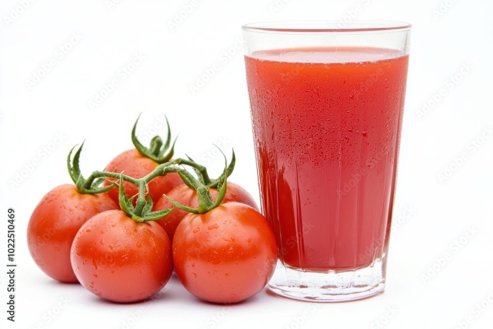 A glass of tomato juice beside fresh tomatoes, showcasing a vibrant and healthy beverage option. A glass of tomato juice beside fresh tomatoes, showcasing a vibrant and healthy beverage option.