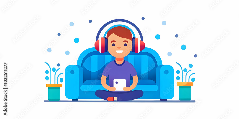 Close Up of Person Wearing Futuristic Headphones in Cozy Living Room | Advanced Audio Technology Macro Shot Concept for Photo Stock Close Up of Person Wearing Futuristic Headphones in Cozy Living Room | Advanced Audio Technology Macro Shot Concept for Photo Stock