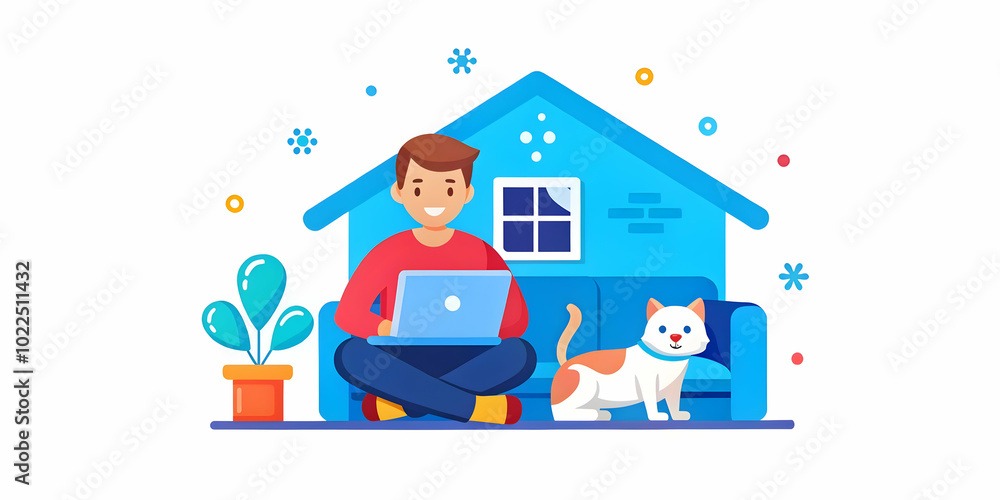 Soft Bokeh Digital Art of Remote Worker Typing on Laptop with Pet in Cozy Home Setting - Comfort and Companionship Concept in Photo Stock Soft Bokeh Digital Art of Remote Worker Typing on Laptop with Pet in Cozy Home Setting - Comfort and Companionship Concept in Photo Stock