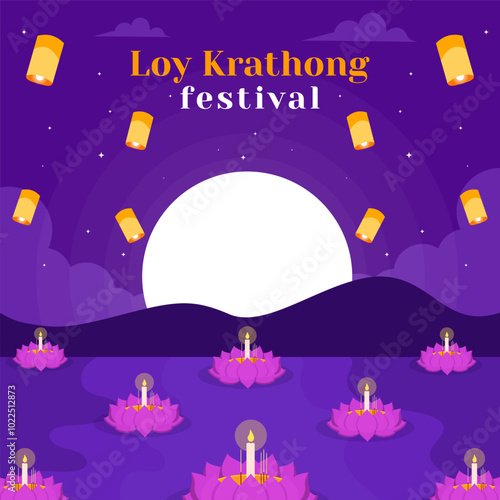 loy krathong festival celebrate illustration design