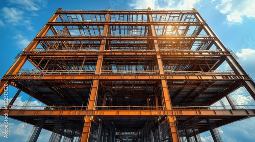 Industrial construction site showcasing a steel framework.