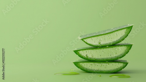 Wallpaper Mural Fresh green aloe vera slices stacked against a soft green background, showcasing their natural texture and juicy interior. Torontodigital.ca