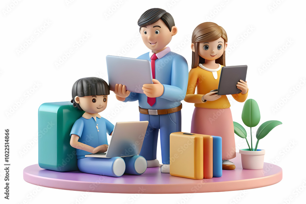 Children Joyfully Teaching Parents to Use Gadgets Amidst a Soft Abstract Background - A Symbol of Family Bonding and Technological Role Reversal in Modern Home Children Joyfully Teaching Parents to Use Gadgets Amidst a Soft Abstract Background - A Symbol of Family Bonding and Technological Role Reversal in Modern Home