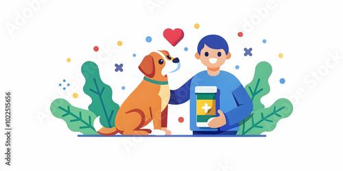 Soft Abstract Pet Medication Time: A Gentle Pet Owner Delivering Care and Love in a Serene Background, Emphasizing Pet Health and Responsibility