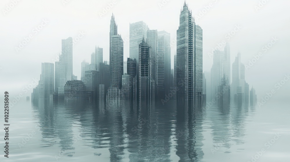 Submerged Cityscape: Impact of Rising Sea Levels on Modern Urban Skyscrapers - Climate Change and Global Flooding Crisis Submerged Cityscape: Impact of Rising Sea Levels on Modern Urban Skyscrapers - Climate Change and Global Flooding Crisis