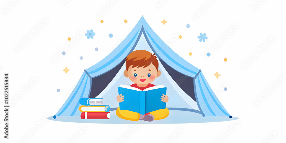 Child Reading a Book Under Cozy Blanket Fort - Candid Shot of Imaginative Play Captured in a Comfortable Living Room Atmosphere Child Reading a Book Under Cozy Blanket Fort - Candid Shot of Imaginative Play Captured in a Comfortable Living Room Atmosphere