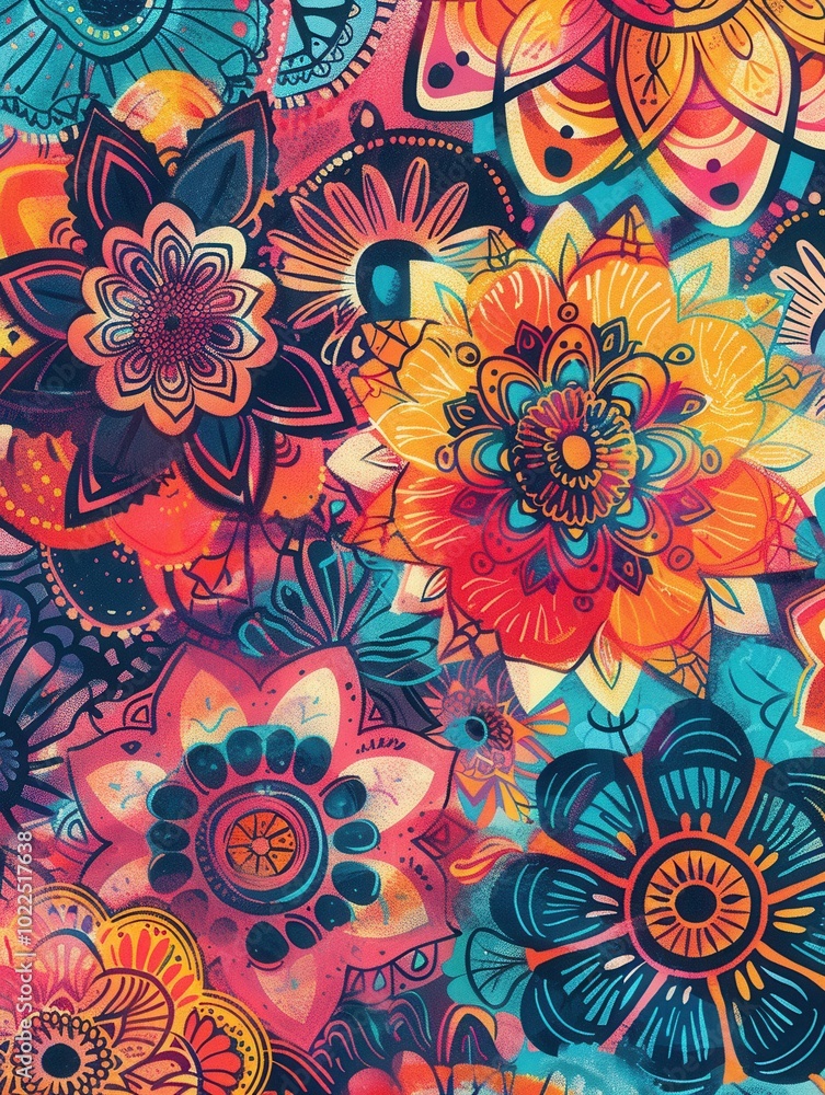 A beautiful array of floral mandalas bursts with vibrant colors, showcasing intricate patterns that celebrate artistry and creativity. Generative AI A beautiful array of floral mandalas bursts with vibrant colors, showcasing intricate patterns that celebrate artistry and creativity. Generative AI