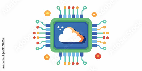 Close Up of Cloud Icon in Microchip - Macro Image Showcasing Cloud Technology Integration at Hardware Level with Intricate Details of Chip Development Competence