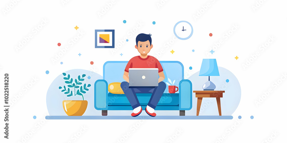 Candid Shot of Person Working from Home in Cozy Living Room with Soft Furnishings and Warm Lighting for Photo Stock Concept Candid Shot of Person Working from Home in Cozy Living Room with Soft Furnishings and Warm Lighting for Photo Stock Concept