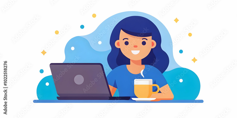 Soft Abstract Image of a Woman Enjoying Coffee While Working on Laptop - A Blurred Visual Representation of Comfort, Happiness, and Warm Tones in a Cozy Work-from-Home Setting Soft Abstract Image of a Woman Enjoying Coffee While Working on Laptop - A Blurred Visual Representation of Comfort, Happiness, and Warm Tones in a Cozy Work-from-Home Setting
