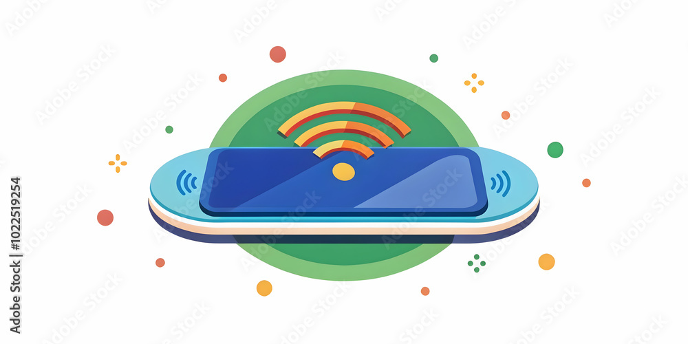 Naklejka premium Glossy Wireless Charger on Plain Surface with Copy Space - A High Resolution Image Showcasing Sleek Design Symbolizing Family Bonding Through Convenient Technology and Device Sharing in Photo Stock Co