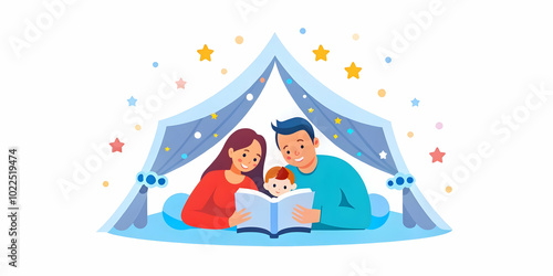 Abstract Digital Art of Family Reading Together Under Stars with Bokeh Effects - Enchanting Night Sky Inspiring Storytelling and Intimacy