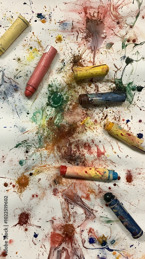 Colorful Crayons Scattered on Blank Paper Colorful Crayons Scattered on Blank Paper