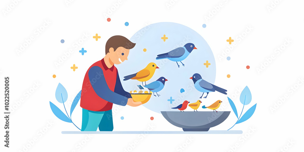 Silhouette of a Person Feeding Birds at Sunset in Soft Glow - A Therapeutic Nature Interaction Captured in Photo Stock Silhouette of a Person Feeding Birds at Sunset in Soft Glow - A Therapeutic Nature Interaction Captured in Photo Stock