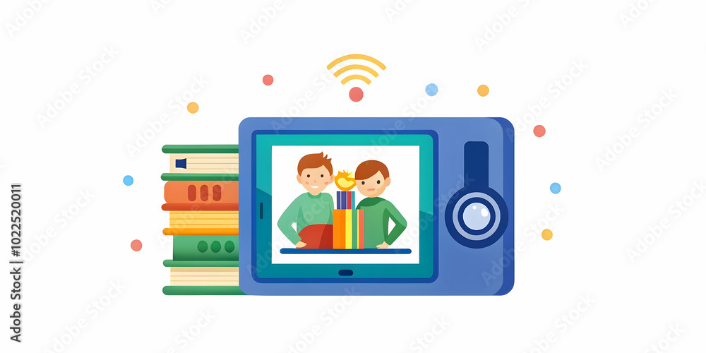 High Resolution Glossy E-Reader Device Displaying Family Library Interface on Plain Background - Shared Learning and Bonding Through Technology High Resolution Glossy E-Reader Device Displaying Family Library Interface on Plain Background - Shared Learning and Bonding Through Technology