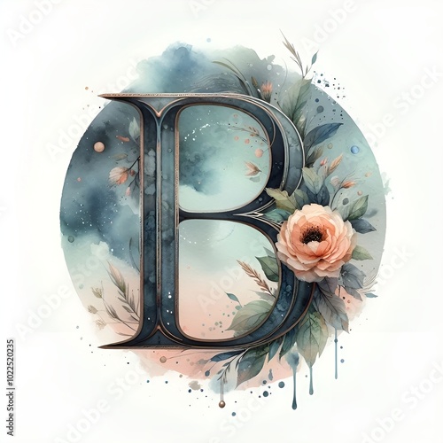 monogram water colour image to depict 'B'