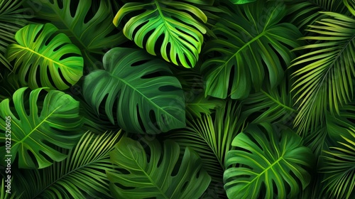 Vibrant green tropical leaves, a lush natural background image lush