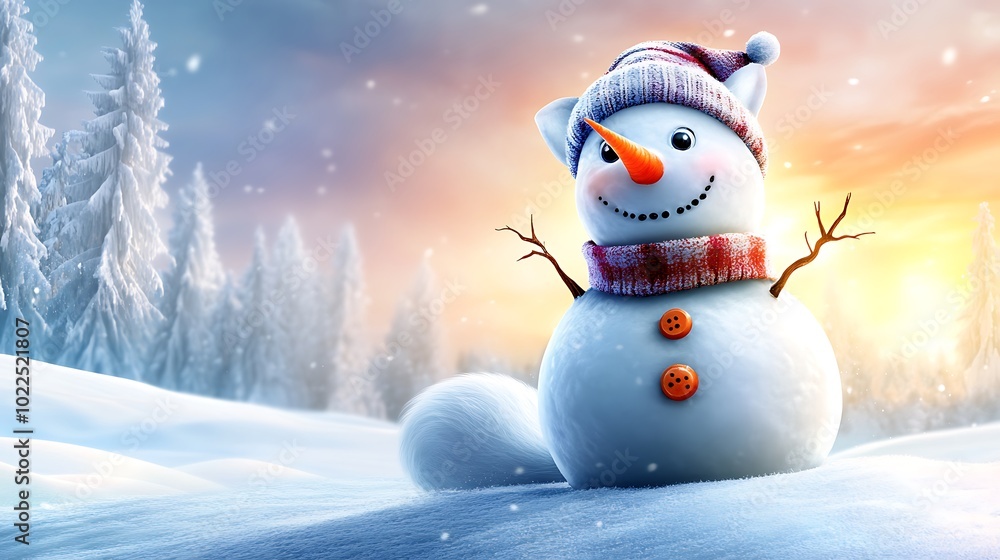 A snowman crafted to resemble a fox, with pointed snow ears and a long, curving snow tail. The snow fox is sitting on a snowy hill, with its button eyes and carrot nose giving it a playful expression. A snowman crafted to resemble a fox, with pointed snow ears and a long, curving snow tail. The snow fox is sitting on a snowy hill, with its button eyes and carrot nose giving it a playful expression.