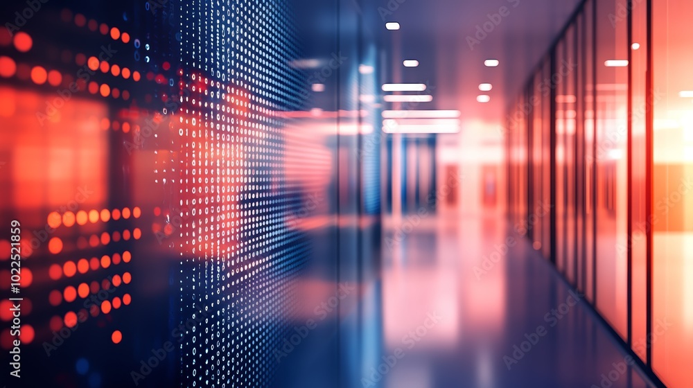 Brightly lit modern hallway with long corridor, a study in architectural design and illumination Brightly lit modern hallway with long corridor, a study in architectural design and illumination