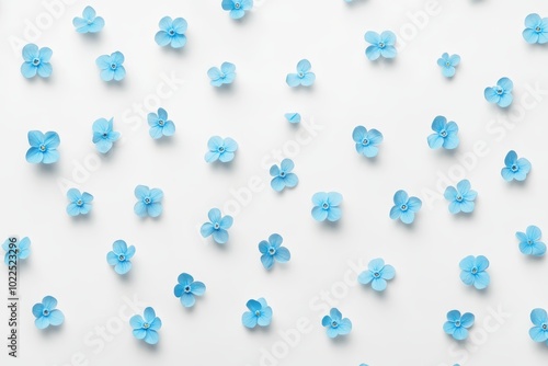 Serene blue paper flowers on white backdrop