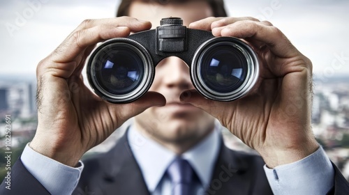 Man observing the horizon, exploring nature's beauty through binoculars