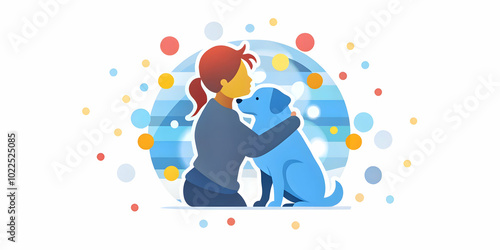 Silhouette of Person Hugging a Dog with Warm Bokeh Lights in Background - Capturing the Healing Power of Pet Therapy in Soft Focus Photo Stock Concept