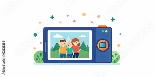 Glossy Tablet Featuring Family Photo Placeholder on Plain Background - High Resolution Image for Family Technology Bonding Concept