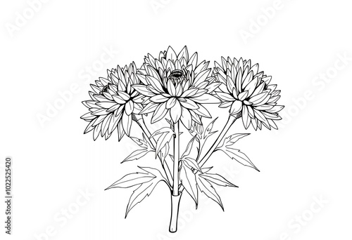 Wallpaper Mural Black and White Line Drawing of a Bouquet of Flowers Torontodigital.ca