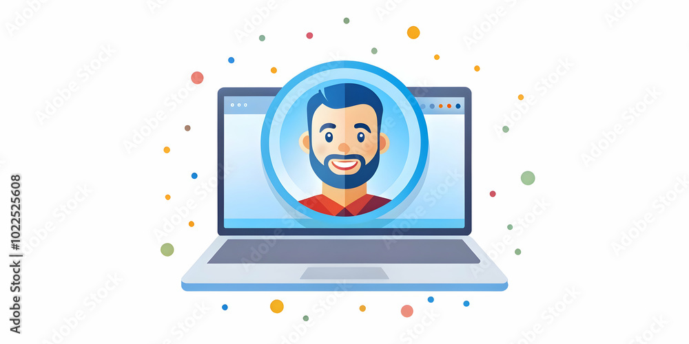 Close Up of a Smiling Face Illuminated by Holographic Laptop Screen in a Futuristic Home Office - Conceptual Macro Shot Showcasing the Joy of Working from Home with Advanced Technology Close Up of a Smiling Face Illuminated by Holographic Laptop Screen in a Futuristic Home Office - Conceptual Macro Shot Showcasing the Joy of Working from Home with Advanced Technology
