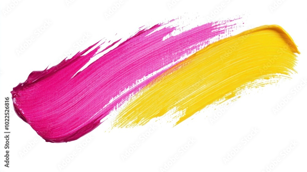 A vibrant brushstroke of pink and yellow paint, showcasing artistic expression.