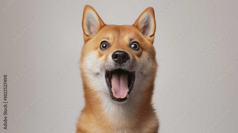 A studio portrait of a funny and excited dog with a shocked or surprised expression. A studio portrait of a funny and excited dog with a shocked or surprised expression.