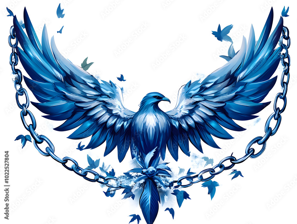 Fototapeta premium Majestic Eagle with Butterfly Wings Symbolizing Freedom and Transformation in Surreal Blue Tones Artwork