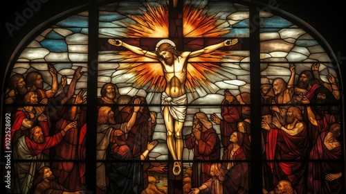 light crucifixion stained glass